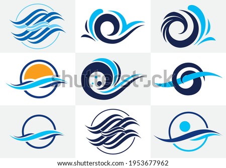 Water Wave Logo Sign Symbol Design Template. Ocean Wave Icon Set