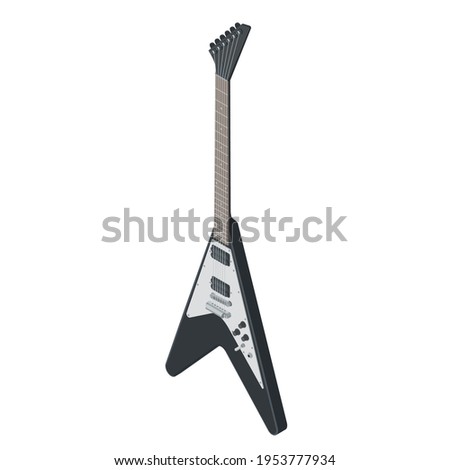 Isometric electric guitar isolated on white background, heavy metal and rock music concept