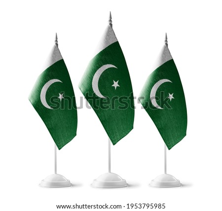 Small national flags of the Pakistan on a white background