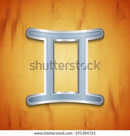 Gemini symbol on wood background. EPS10 vector