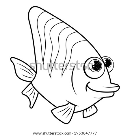 Colorless cartoon Coral Fish. Coloring pages. Template page for coloring book of funny ocean fish for kids. Butterfly fish. Practice worksheet or antistress page for child. Cute outline education game