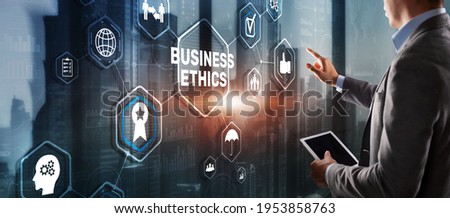 Business ethics Behavior and manners concept. Businessman pressing button on virtual screen Royalty-Free Stock Photo #1953858763
