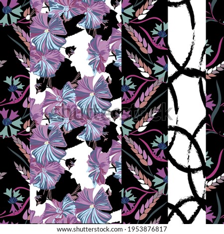 Elegant seamless pattern with hibiscus and cornflowers, design elements. Floral  pattern for invitations, cards, print, gift wrap, manufacturing, textile, fabric, wallpapers