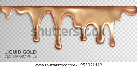 Liquid gold, dripping drops of rose gold. Realistic 3d vector design Royalty-Free Stock Photo #1953921112