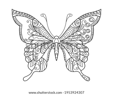 Butterfly zentangle art vector illustration for adult coloring book