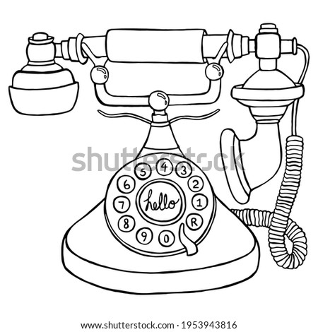 Vintage Phone Doodle style illustration in vector format. Hand drawn sketch of Antique Rotary telephone