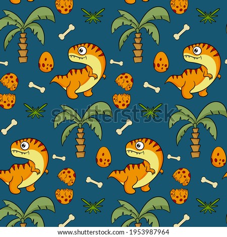 Cute funny dinosaur pattern. Colorful dinosaur vector background. Background for textiles.