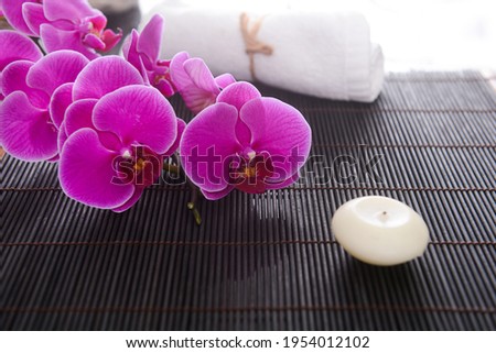 spa accessories and setting on bamboo mat