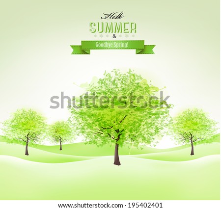 Summer background with green trees. Vector. 