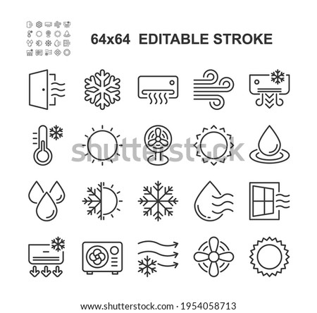 Set of Air Conditioning Line Icons. Vector Illustration. Editable Stroke, 64x64 Pixel Perfect. Royalty-Free Stock Photo #1954058713