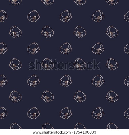 Poppy flower in gold color. Seamless scalable pattern. Floral design for packaging, website or textiles. Blue background with gold ornaments.