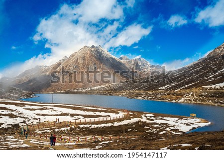 Sela Lake situated 13,700 feet on top of Sela pass, the only mountain pass that only connects Buddhist district Tawang to the rest of Arunachal Pradesh and India. Royalty-Free Stock Photo #1954147117