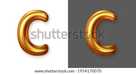 Metallic gold alphabet letter symbol - C. Creative vector illustration of golden glossy font, metallic font, golden letter isolated on white and gray background.