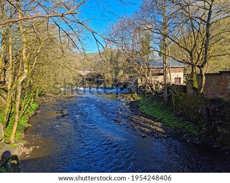 View of the River Calder at Hebden Bridge, Calderdale, West Yorkshire Royalty-Free Stock Photo #1954248406