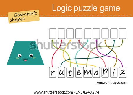 Logic puzzle game for children. Geometric shapes, trapezium. Cartoon flat style. Vector illustration