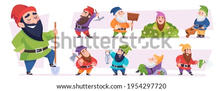 Magical dwarf. Fairytale garden gnomes game characters exact vector fantasy persons in cartoon style Royalty-Free Stock Photo #1954297720