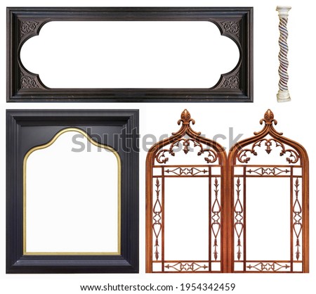 Set of gothic wooden frames for paintings, mirrors or photo isolated on white background