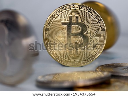 bitcoin cryptocurrency,Stock Market Concept. macro shot, gold virtual money, Technology, business, trading stock market concept modern background closeup
