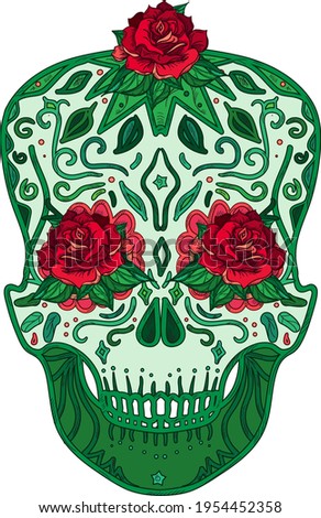 Mexican skull with roses symbol day of dead vector