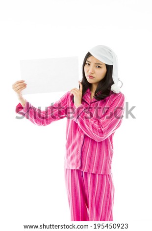 Sad Asian young woman holding a blank placard