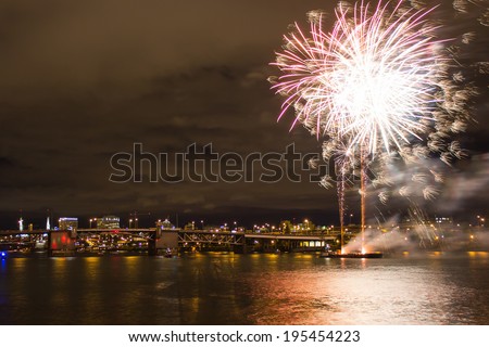 Firework over Columbia river, Portland, Oregon