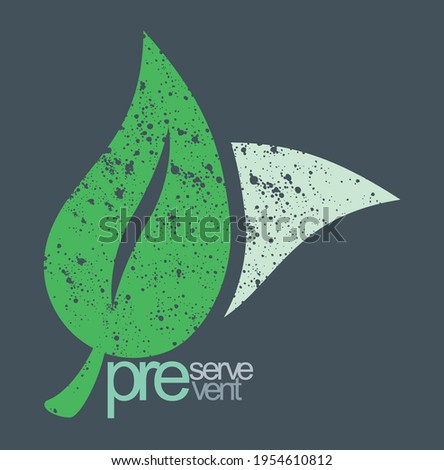 Vector illustration of leaves with texture and text alluding to ecology.