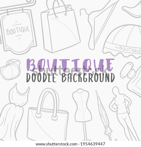 Boutique Doodle Banner Icon. Fashion Vector Illustration Hand Drawn Art. Line Symbols Sketch Background.