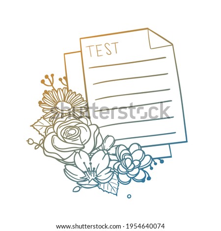 Test Rose Flower with Vintage Proof Design. Exam Paper Floral frame ornament vector style. Decoration Design Wreath illustration.
