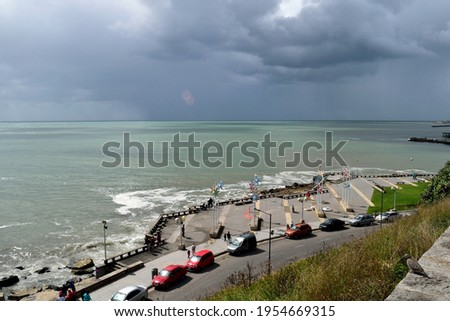 Photography of the sea, a street and the horizon at Mar del Plata City