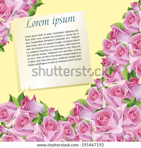 Card for text with roses on a yellow background. vector