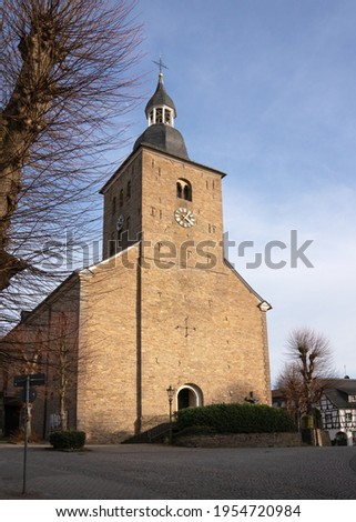 Old church of Lindlar against blue sky, Bergisches Land, Germany Royalty-Free Stock Photo #1954720984