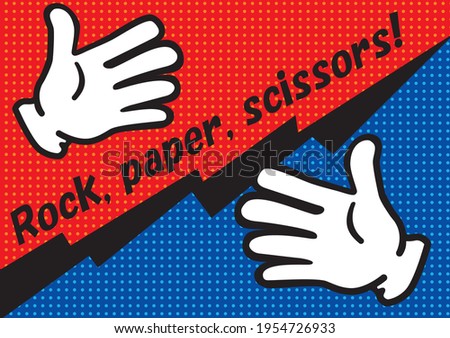 Illustration of rock-paper-scissors with American comic touch. paper-paper