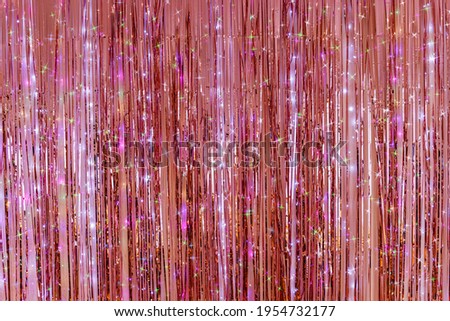 LED Light Curtain. Pink Foil Fringe Curtain Shimmer, glitter Tinsel Curtains, Fringe for Wedding Decoration, Birthday Party, Christmas Decoration, New Year's Eve. Royalty-Free Stock Photo #1954732177