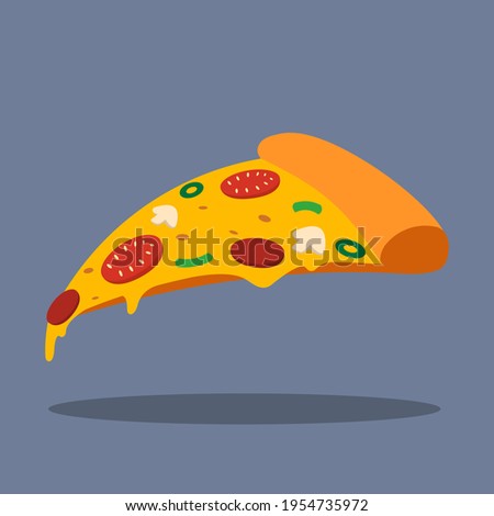 slice of pizza on gray background vector illustration in flat style