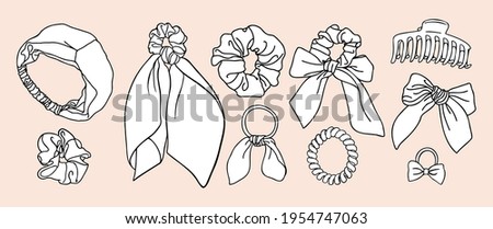 Collection of separate vector hair accessories with backgrounds.