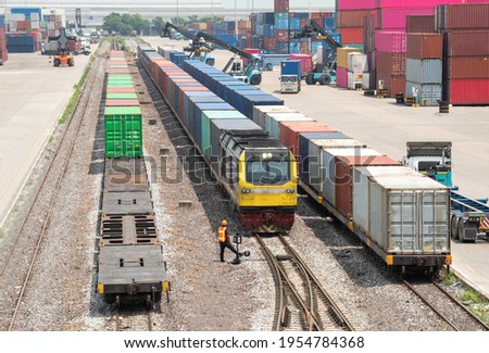 Freight train Containers loading station go to Laem Chabang Port Royalty-Free Stock Photo #1954784368