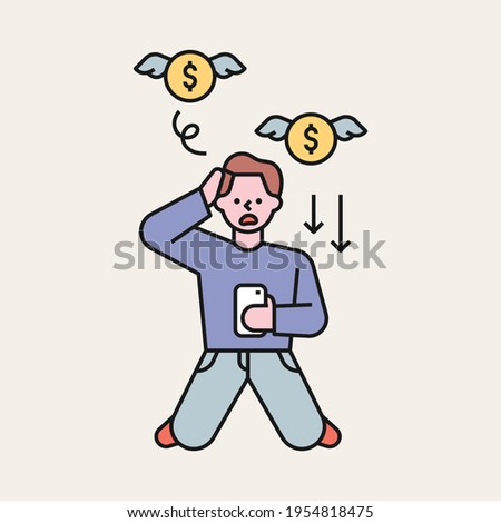 A man frustrated after losing money in stock. flat design style minimal vector illustration.