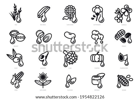 Oil extraction from plant symbol. Different types of plants that produce oil. Royalty-Free Stock Photo #1954822126