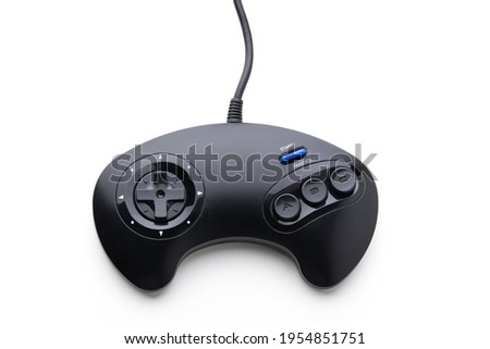 Retro joystick from 8-bit consoles. Game controller isolated on white background