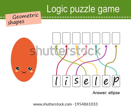Logic puzzle game for children. Geometric shapes, ellipse. Cartoon flat style. Vector illustration