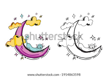 Vector illustration of moon and cat graphics great for kids t-shirt designs