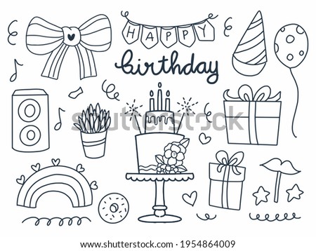 Happy Birthday drawing doodle decoration and lettering clip art vector.