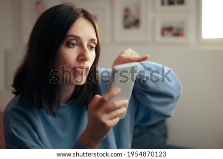 Woman Using Dating Up Checking on Partner Profiles. Millennial girl rejecting incompatible virtual partners using matchmaking internet service
 Royalty-Free Stock Photo #1954870123