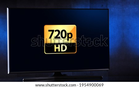 A flat-screen TV set displaying a 720p HD icon Royalty-Free Stock Photo #1954900069