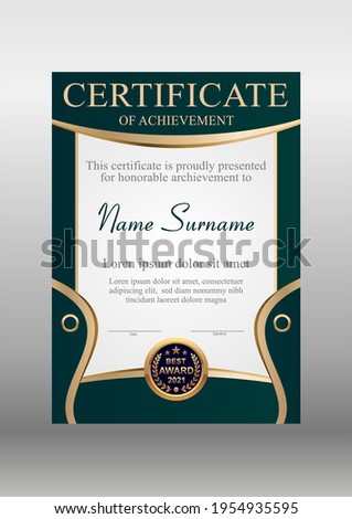 Vector gold and green certificate template