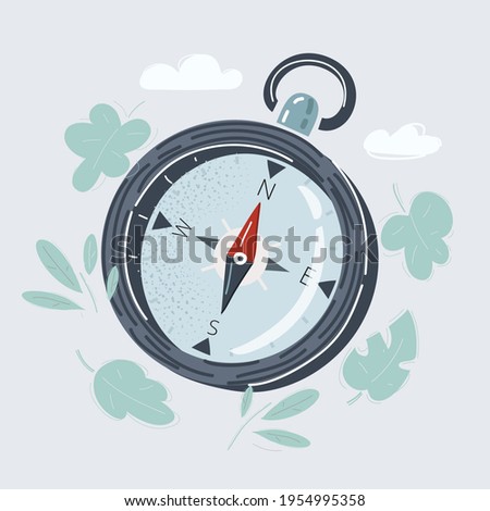Cartoon vector illustration of compass on white background.