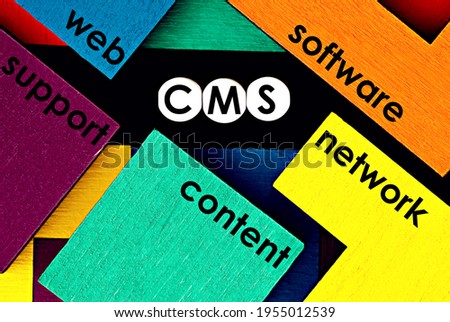Photo on CMS (content management system) theme. The abbreviation  "CMS" on a colorful background. Techology concept image