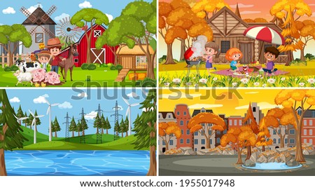 Different background scenes of nature in set illustration
