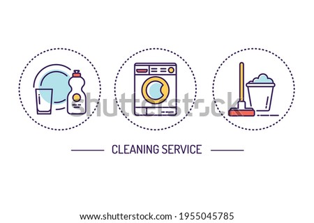 Cleaning services color icons concept. Housekeeping. Cleaner products. Signs for web page, mobile app, button, banner.