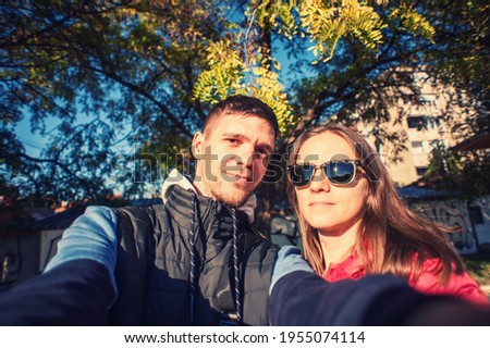 Couple selfie in the nature outside